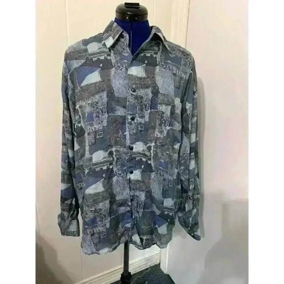 Vintage 80's Chivalry Silk Shirt Men's Size Large Abstract Long Sleeve Button Up - Picture 1 of 9